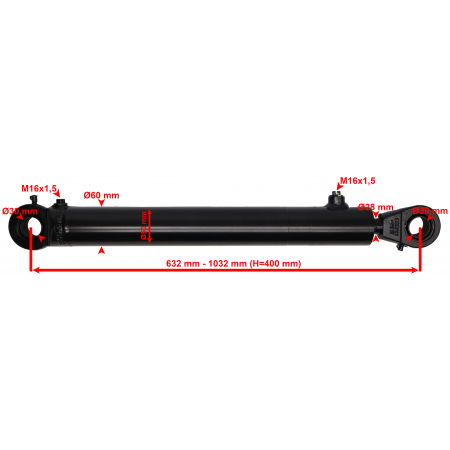 POLSKI SIŁOWNIK HYDRAULICZNY TŁOK 50x28 SKOK 400 L= 630mm SKRAW-MET